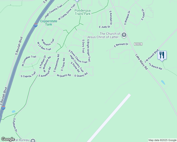 map of restaurants, bars, coffee shops, grocery stores, and more near 5213 South Opal Road in Flagstaff