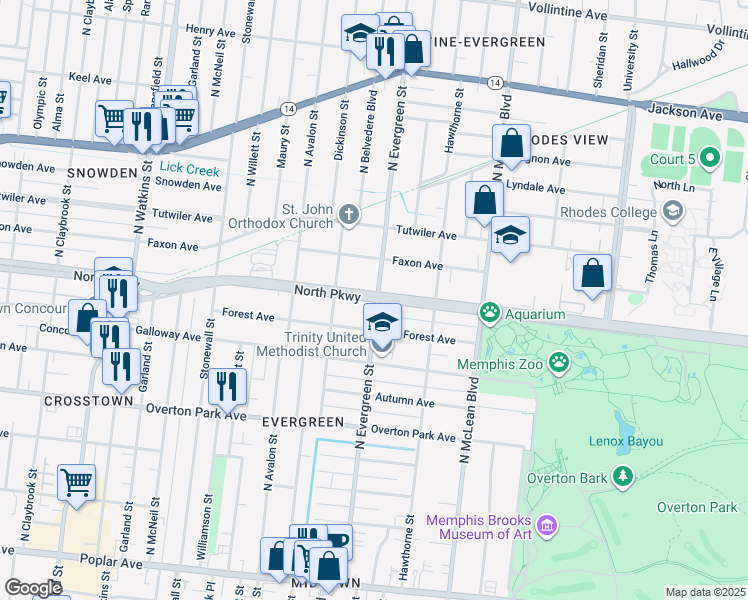 map of restaurants, bars, coffee shops, grocery stores, and more near 1725 Highway 3 in Memphis