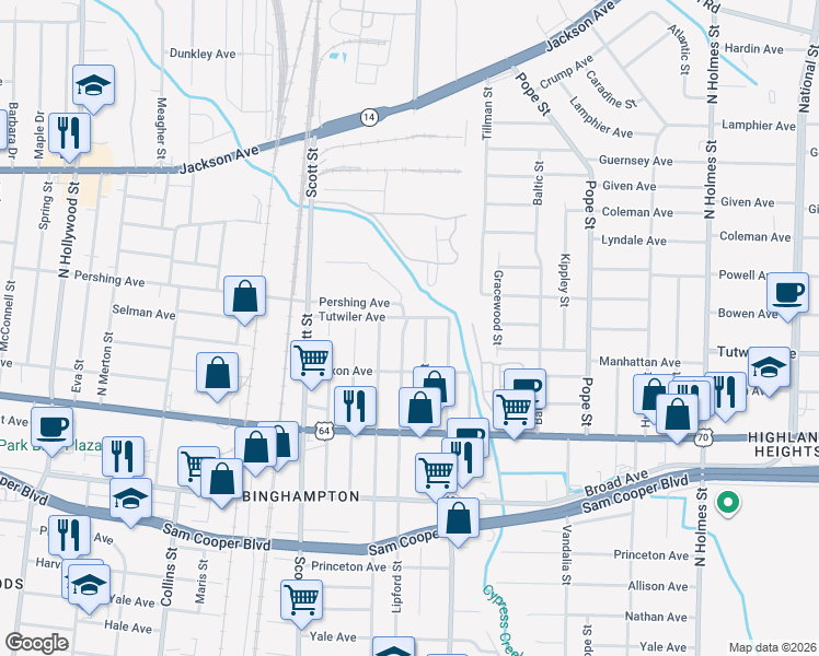 map of restaurants, bars, coffee shops, grocery stores, and more near 739 Glankler Street in Memphis