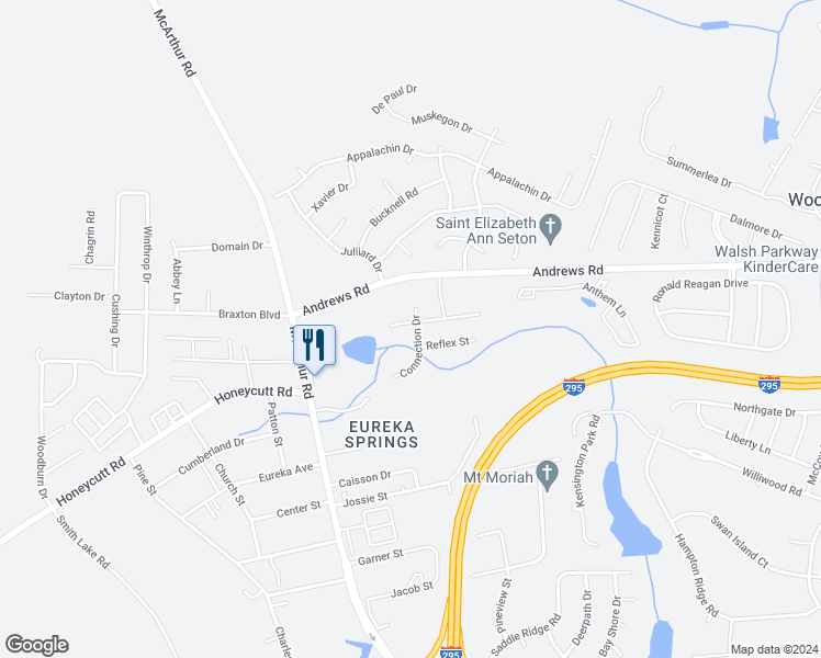 map of restaurants, bars, coffee shops, grocery stores, and more near 3441 Connection Drive in Fayetteville