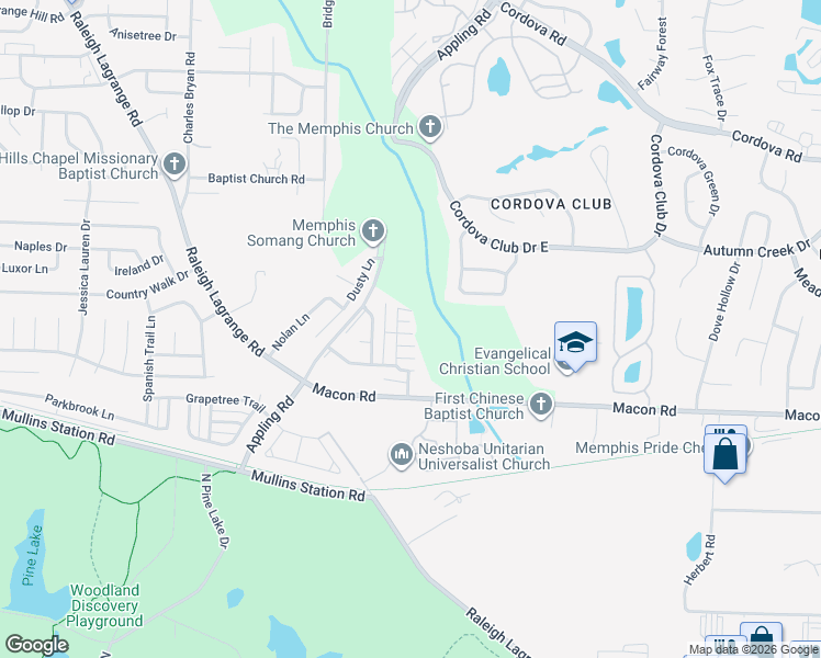 map of restaurants, bars, coffee shops, grocery stores, and more near 7411 Crayton Ridge Drive in Shelby County