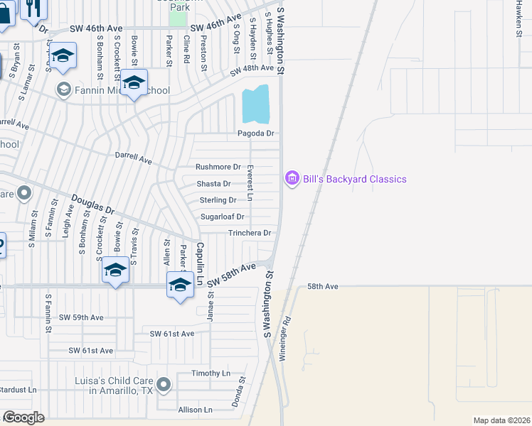 map of restaurants, bars, coffee shops, grocery stores, and more near 1017 Sugarloaf Drive in Amarillo