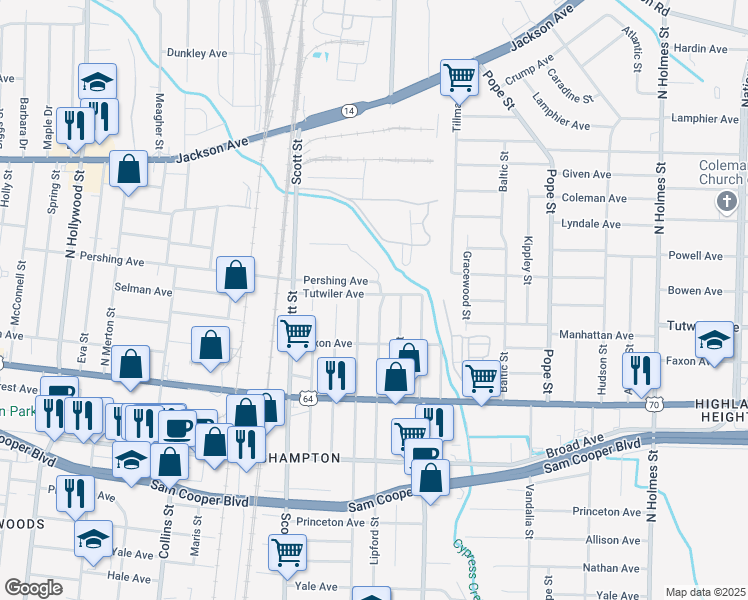 map of restaurants, bars, coffee shops, grocery stores, and more near 736 Carpenter Street in Memphis