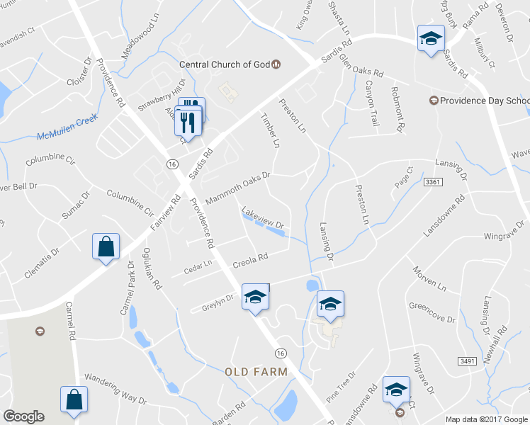 map of restaurants, bars, coffee shops, grocery stores, and more near 5927 Lakeview Drive in Charlotte