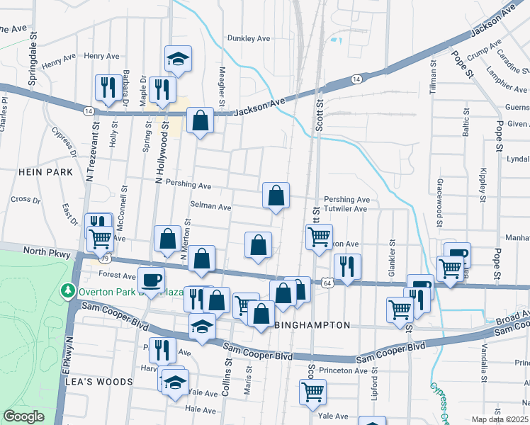 map of restaurants, bars, coffee shops, grocery stores, and more near 2664 Tutwiler Avenue in Memphis