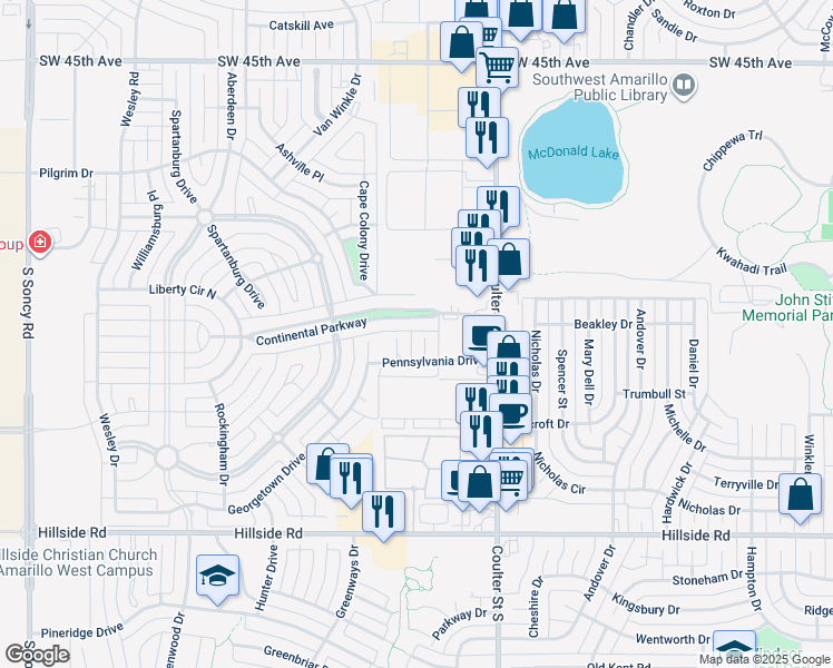 map of restaurants, bars, coffee shops, grocery stores, and more near 5400 Nova Scotia Court in Amarillo