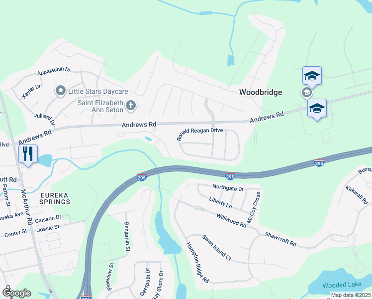 map of restaurants, bars, coffee shops, grocery stores, and more near 915 Ronald Reagan Drive in Fayetteville