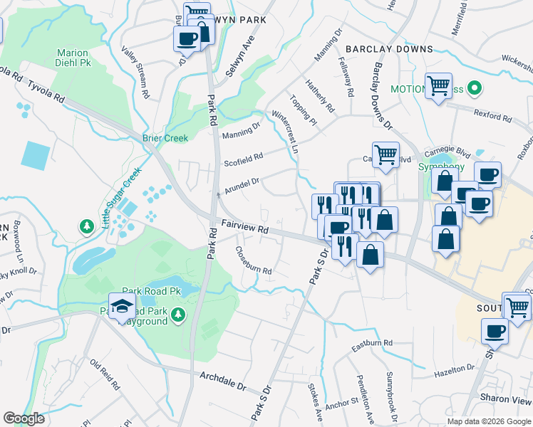 map of restaurants, bars, coffee shops, grocery stores, and more near in Charlotte