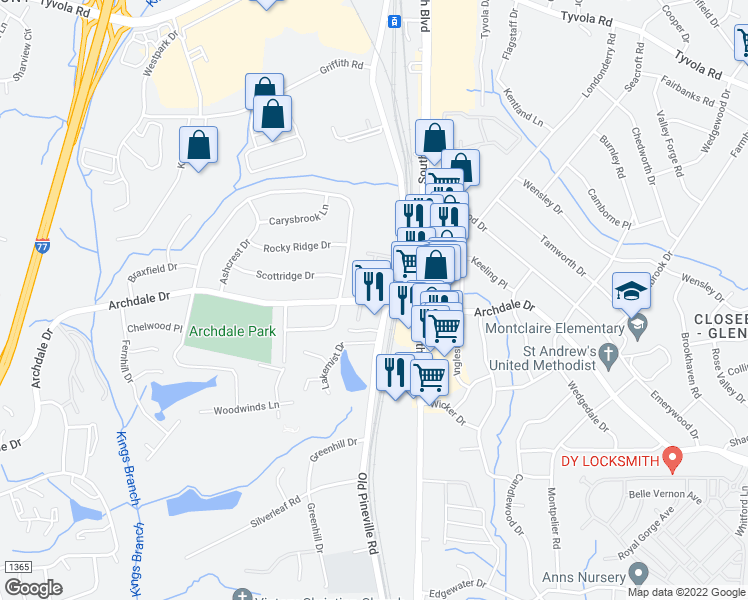 map of restaurants, bars, coffee shops, grocery stores, and more near in Charlotte