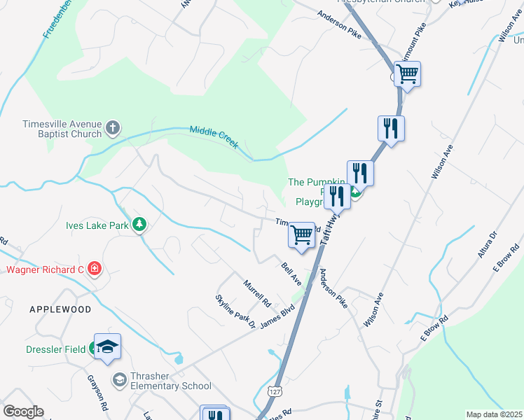 map of restaurants, bars, coffee shops, grocery stores, and more near 1106 Timesville Road in Signal Mountain