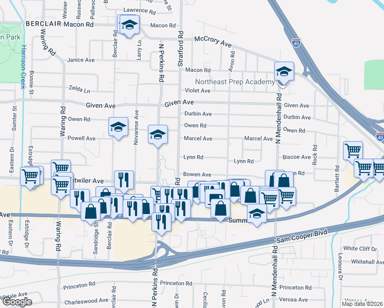 map of restaurants, bars, coffee shops, grocery stores, and more near 4661 Lynn Road in Memphis