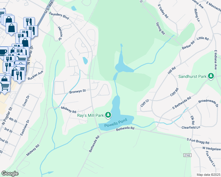 map of restaurants, bars, coffee shops, grocery stores, and more near 84 Cypress Circle in Southern Pines