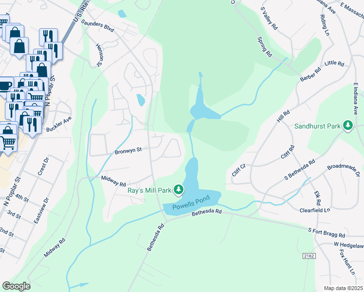 map of restaurants, bars, coffee shops, grocery stores, and more near 84 Cypress Circle in Southern Pines