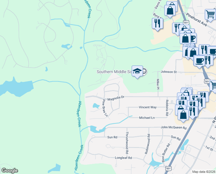 map of restaurants, bars, coffee shops, grocery stores, and more near 144 Lightwater Drive in Aberdeen