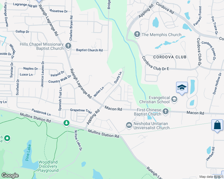 map of restaurants, bars, coffee shops, grocery stores, and more near 1006 Dusty Cove in Shelby County