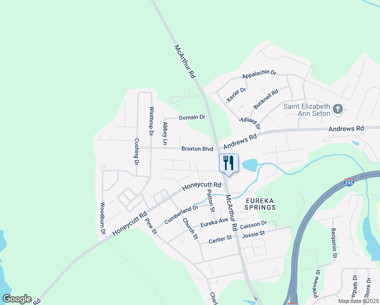 map of restaurants, bars, coffee shops, grocery stores, and more near 575 Braxton Boulevard in Fayetteville