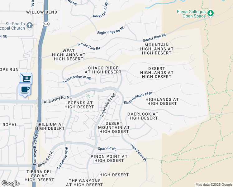 map of restaurants, bars, coffee shops, grocery stores, and more near 13205 Desert Star Road in Albuquerque