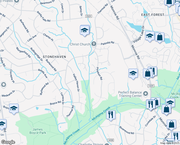 map of restaurants, bars, coffee shops, grocery stores, and more near 6524 Deermont Court in Charlotte