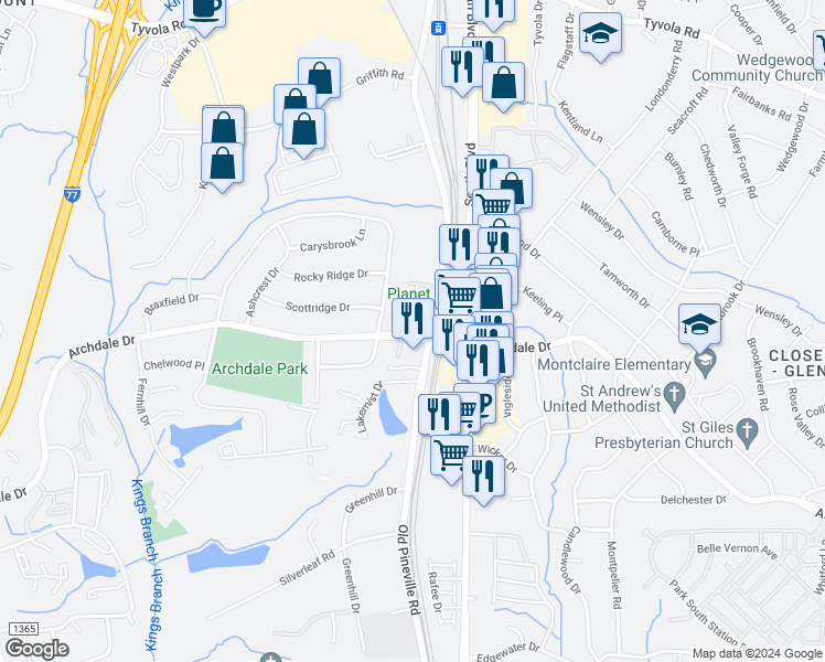 map of restaurants, bars, coffee shops, grocery stores, and more near in Charlotte