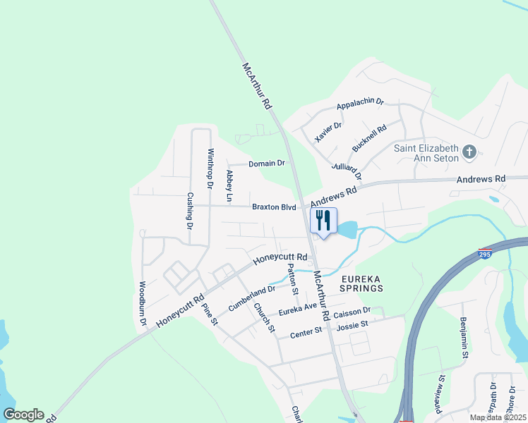 map of restaurants, bars, coffee shops, grocery stores, and more near 575 Braxton Boulevard in Fayetteville
