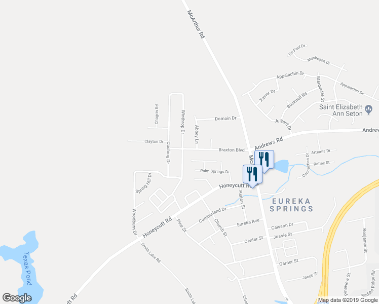 map of restaurants, bars, coffee shops, grocery stores, and more near 597 Braxton Boulevard in Fayetteville