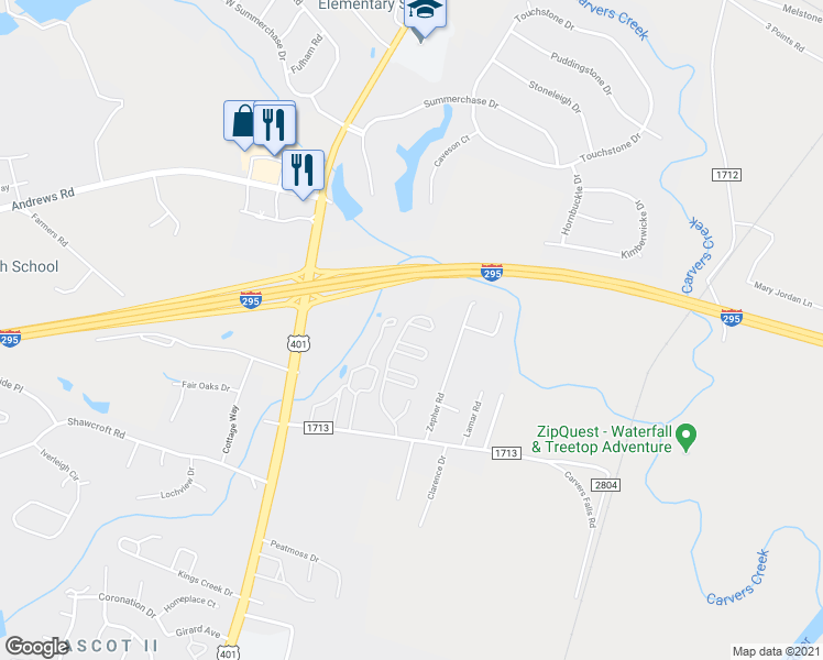 map of restaurants, bars, coffee shops, grocery stores, and more near 6350 Abbotts Park Drive in Fayetteville