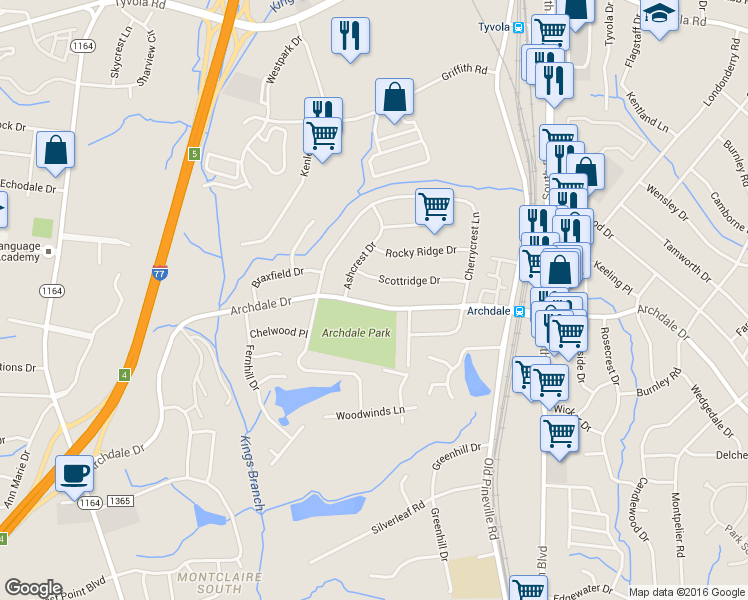 map of restaurants, bars, coffee shops, grocery stores, and more near in Charlotte