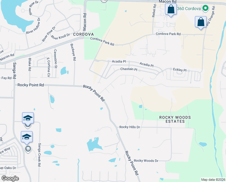 map of restaurants, bars, coffee shops, grocery stores, and more near 1048 Burslem Cove in Shelby County