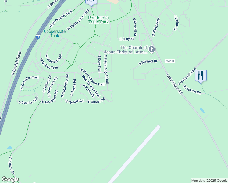 map of restaurants, bars, coffee shops, grocery stores, and more near 5116 South Opal Road in Flagstaff