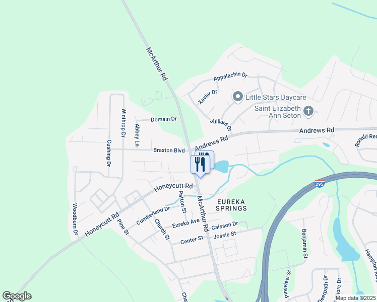 map of restaurants, bars, coffee shops, grocery stores, and more near 1709 McArthur Road in Fayetteville