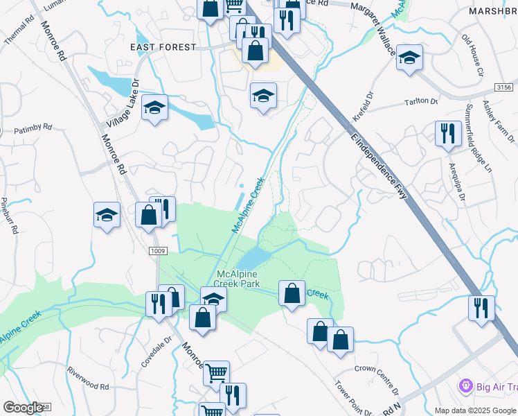 map of restaurants, bars, coffee shops, grocery stores, and more near 7630 East Independence Boulevard in Charlotte
