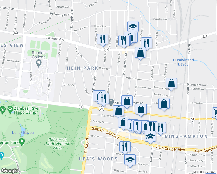 map of restaurants, bars, coffee shops, grocery stores, and more near 649 McConnell St in Memphis