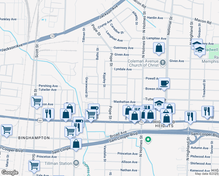 map of restaurants, bars, coffee shops, grocery stores, and more near 775 Pope Street in Memphis