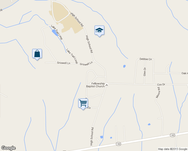 map of restaurants, bars, coffee shops, grocery stores, and more near 114 Country Woods Drive in Selmer