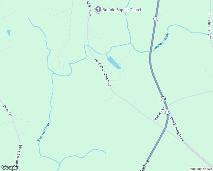 map of restaurants, bars, coffee shops, grocery stores, and more near 422 Old Buffalo Church Road in Blacksburg