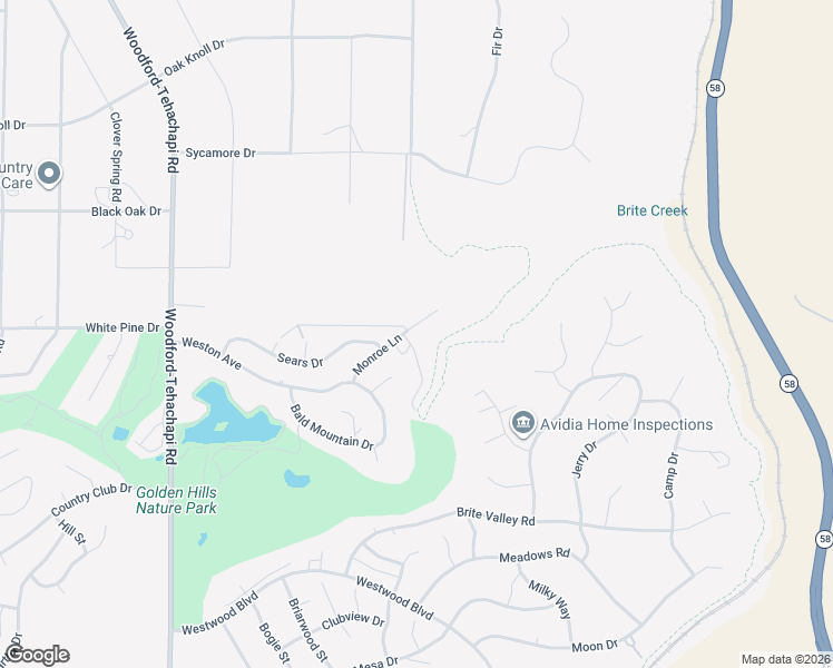map of restaurants, bars, coffee shops, grocery stores, and more near 23005 Monroe Lane in Tehachapi