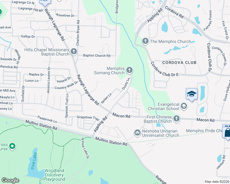 map of restaurants, bars, coffee shops, grocery stores, and more near 1078 Nolan Lane in Shelby County