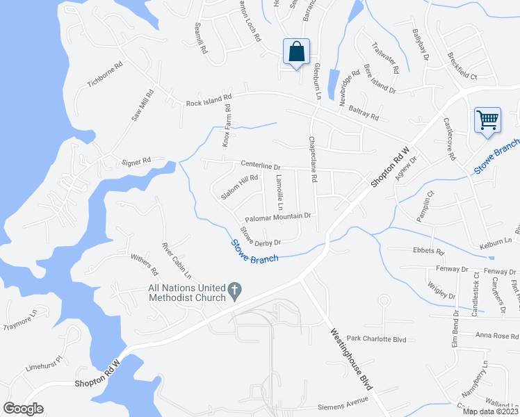 map of restaurants, bars, coffee shops, grocery stores, and more near 4932 Spruce Peak Road in Charlotte