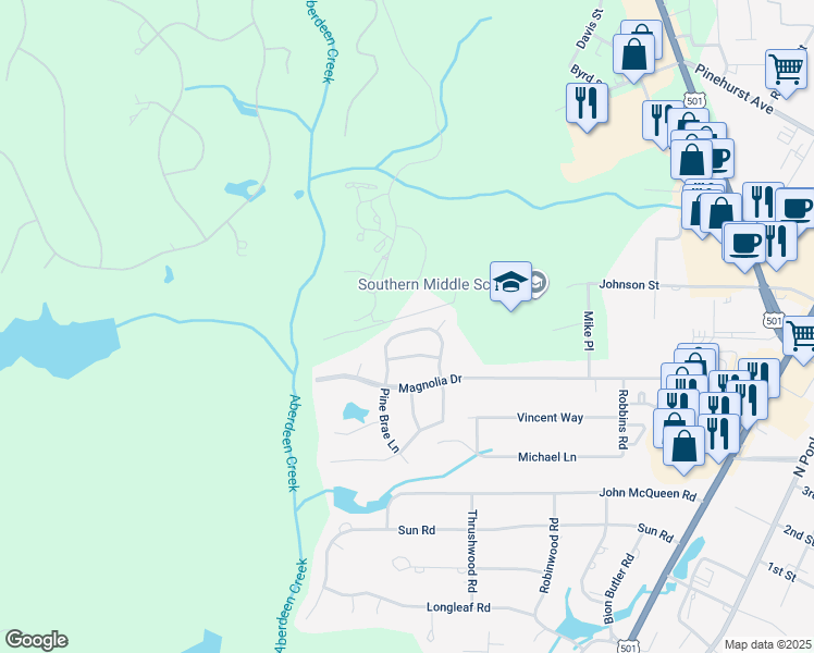 map of restaurants, bars, coffee shops, grocery stores, and more near 122 Lightwater Drive in Aberdeen