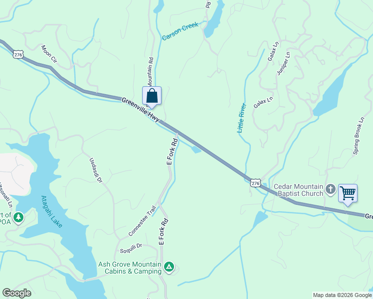 map of restaurants, bars, coffee shops, grocery stores, and more near 7051 Greenville Highway in Brevard
