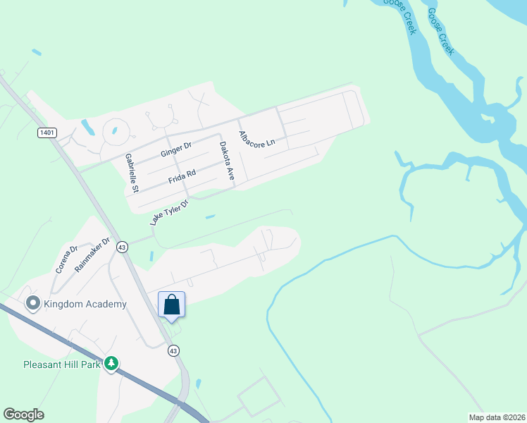 map of restaurants, bars, coffee shops, grocery stores, and more near 257 Lake Tyler Drive in New Bern
