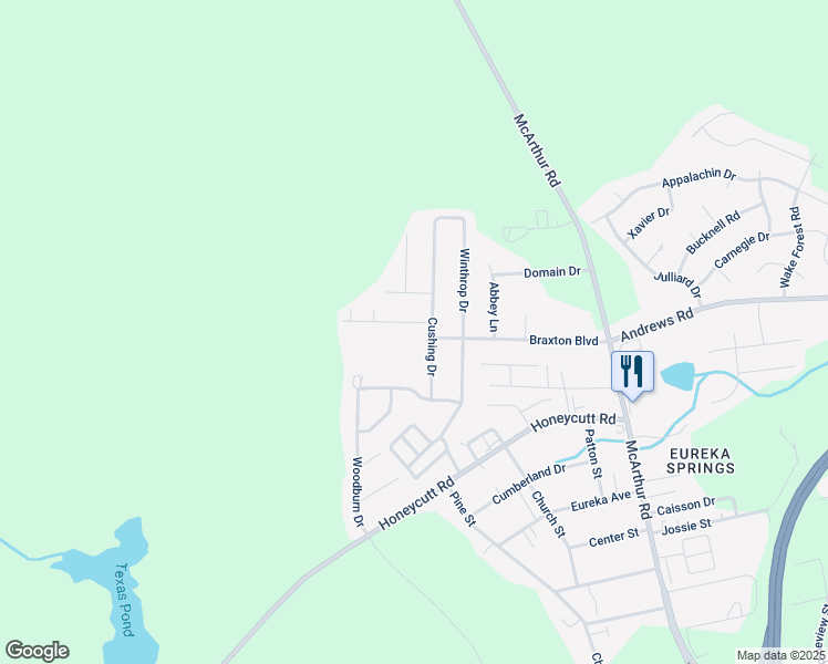 map of restaurants, bars, coffee shops, grocery stores, and more near 607 Clayton Drive in Fayetteville
