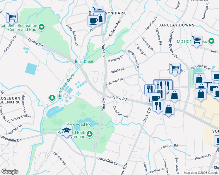 map of restaurants, bars, coffee shops, grocery stores, and more near in Charlotte
