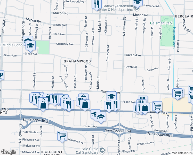 map of restaurants, bars, coffee shops, grocery stores, and more near 812 Wrenwood Street in Memphis