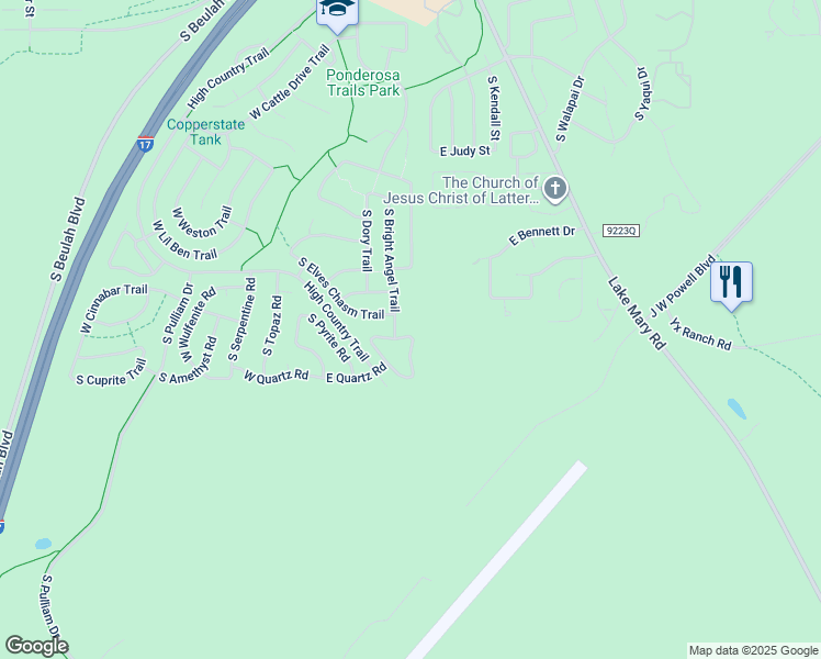 map of restaurants, bars, coffee shops, grocery stores, and more near 5116 South Opal Road in Flagstaff
