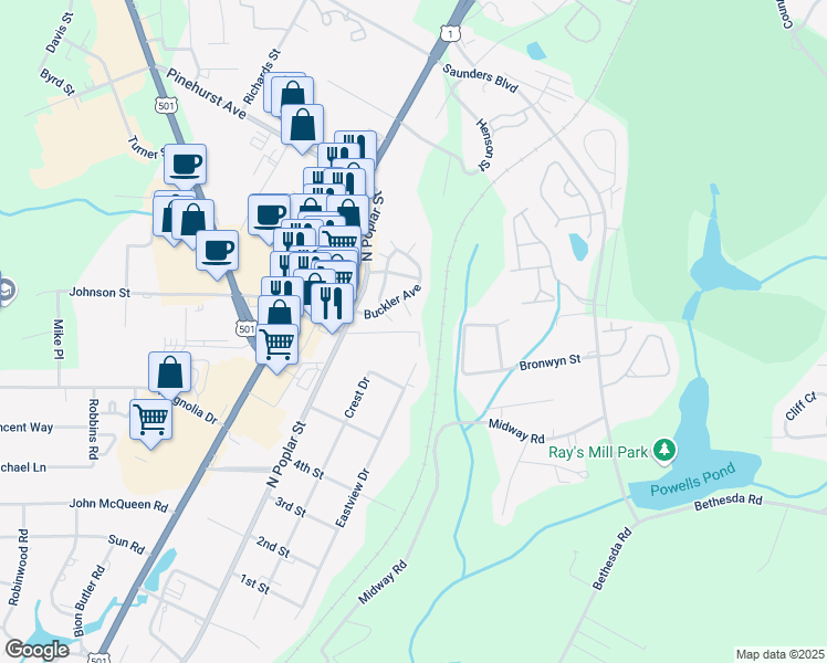 map of restaurants, bars, coffee shops, grocery stores, and more near 307 Providence Place in Aberdeen