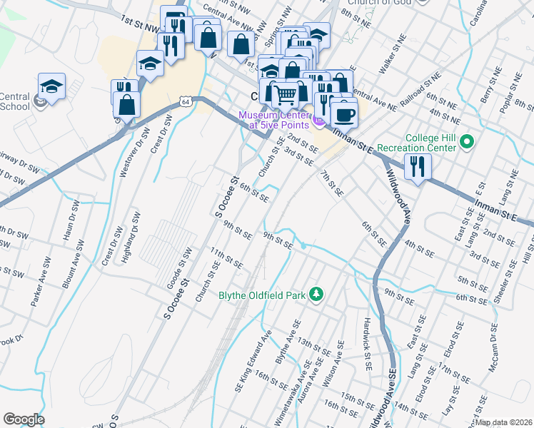 map of restaurants, bars, coffee shops, grocery stores, and more near 180 6th Street Southeast in Cleveland