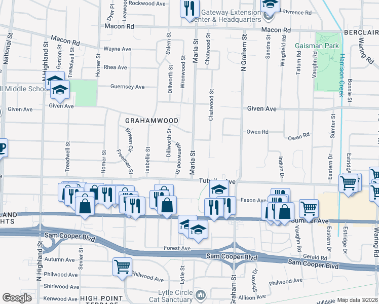 map of restaurants, bars, coffee shops, grocery stores, and more near 812 Wrenwood Street in Memphis
