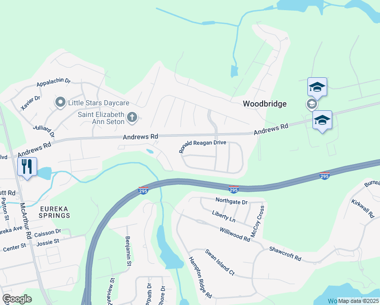 map of restaurants, bars, coffee shops, grocery stores, and more near 825 Ronald Reagan Drive in Fayetteville