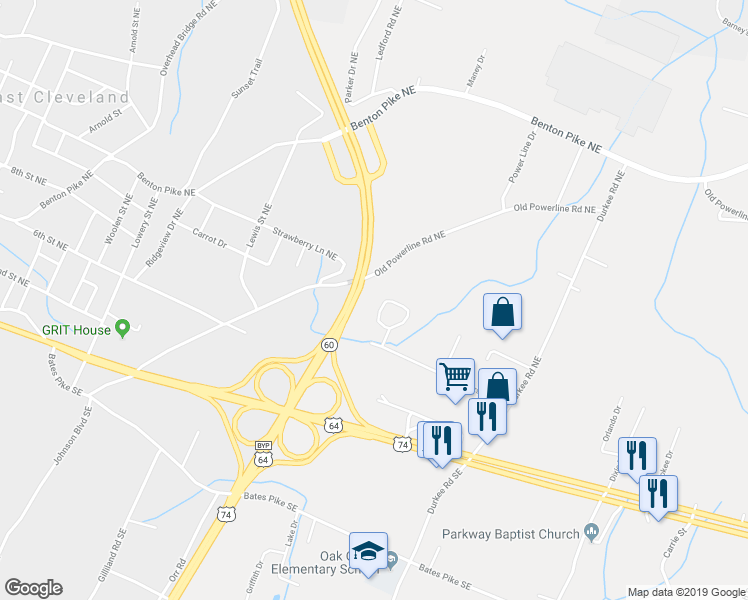 map of restaurants, bars, coffee shops, grocery stores, and more near 194 Starlet Circle Northeast in Cleveland